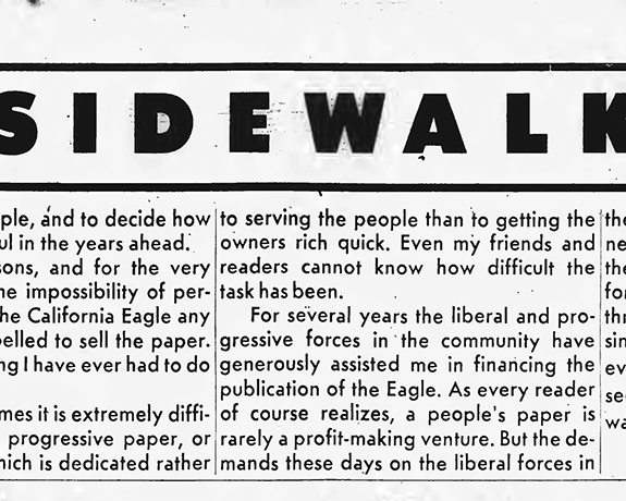 Charlotta A. Bass. “On the Sidewalk.” California Eagle, April 26, 1952