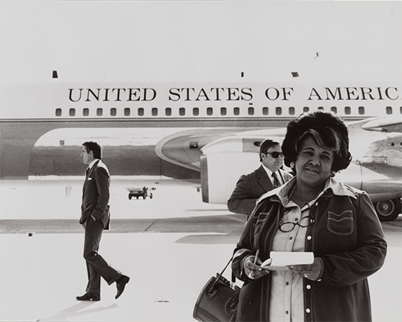 Ethel Payne in front of Air Force One, undated, Library of Congress Prints and Photographs Division