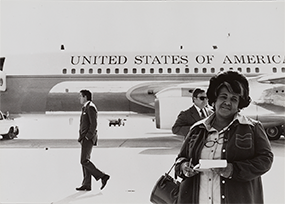 Ethel Payne in front of Air Force One, undated, Library of Congress Prints and Photographs Division